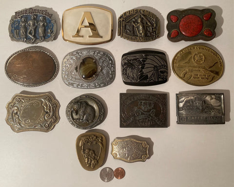 Vintage Lot of 14 Assorted Different Country and Western Wear Style Belt Buckles, Letter A, Line Dancing, Craftsman, Country & Western, Art, Resell, For Belts, Fashion, Shelf Display, Nice Belt Buckles, Wholesale