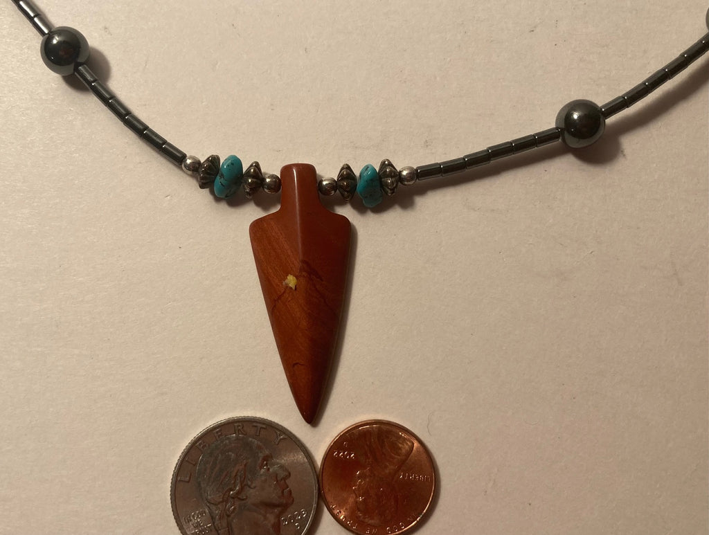 Vintage Turquoise And Nice Wooden Arrowhead Design Necklace, Native Design, Quality, Jewelry, 0568, Accessory, Clothing, Necklace, Charm, Bracelet,