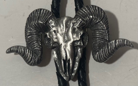 Vintage 1994 Metal Bolo Tie, Nice Gray Mountain Ram, Goat, Design, Nice Western Design, 2 1/4" x 1 1/4", Quality, Heavy Duty, Made in USA, Country & Western, Cowboy, Western Wear, Horse, Apparel, Accessory, Tie,