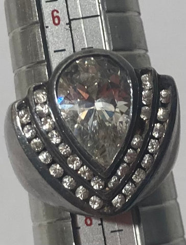 Vintage Sterling Silver Ring, Nice Sparkly Stones Design, Size 7, Nice Design, Quality, Jewelry, 0964, Accessory, Stamped 925 Inside, Clothing, Necklace, Charm, Bracelet, Engagement, Wedding