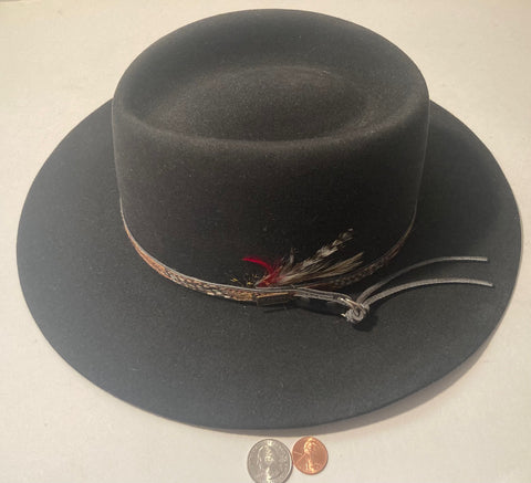 Vintage Cowboy Hat Style, Fedora, Black, Flechet, Size S, , Very Soft Feeling, Quality, Cowboy, Made in USA, Western Wear, Rancher, Sun Shade,