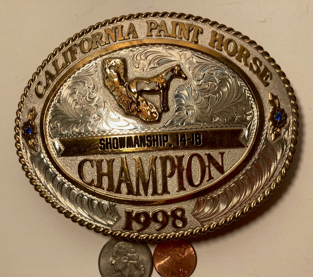 Vintage 1998 Metal Belt Buckle, California Paint Horse Champion, Showmanship,