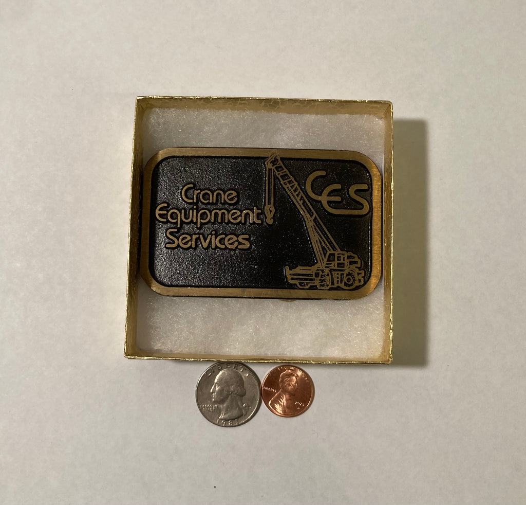 Vintage Metal Belt Buckle, Brass, Crane Equipment Services, Crane Rigging, Nice Western Design,