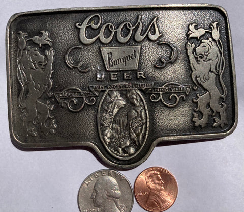 Vintage Metal Belt Buckle, Adolf Coors, Beer, Quality. Colorado, Nice Western Design, 4" x 3"