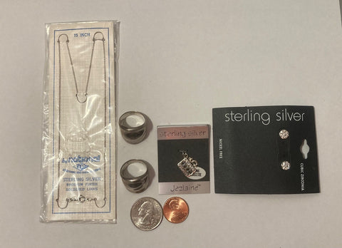 Vintage Lot of 5 Sterling Silver Items, 2 Rings, A Necklace, Pendant, and Earrings, Nice Design, Quality, Jewelry, 0920, Accessory, 925