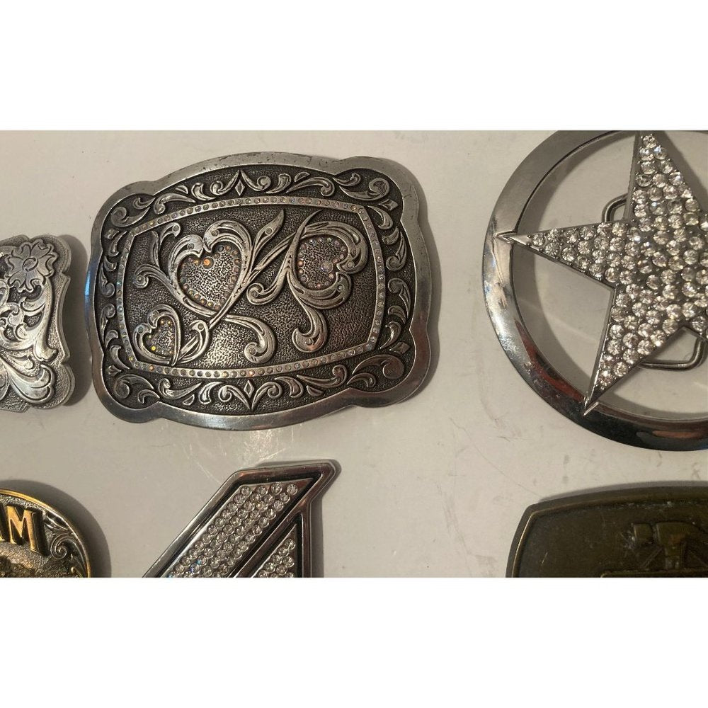 Vintage Lot of 7 Assorted Different Belt Buckles, Bronco Busting, Bling Star, Co