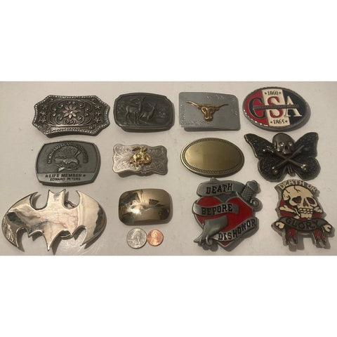 Vintage Lot of 12 Assorted Different Country and Western Wear Style Belt Buckles
