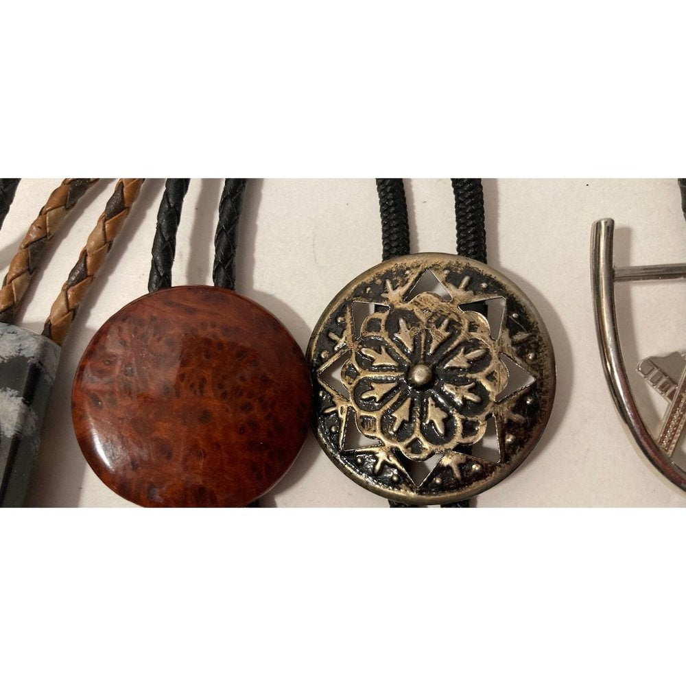 Vintage Lot of 4 Metal Bolo Ties, Nice Designs, Coin, Masonic, Stone