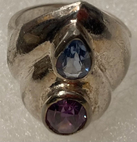Vintage Sterling Silver Ring, Nice Purple and Blue Sparkly Stones Design, Size 6 1/2, Nice Design, Quality, Jewelry, 0802, Accessory