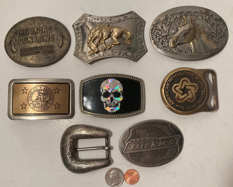 Vintage Lot of 8 Assorted Different Country and Western Wear Style Belt Buckles, Pirate, Horse, Dickies, Country & Western, Art, Resell