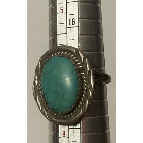 Vintage Sterling Silver Ring, Nice Ring with Blue Turquoise Stone Design, Size 7