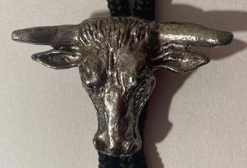 Vintage Metal Bolo Tie, And A Pin, Brooch, Bull, Cattle, Steer Cow, Nice Design, 2" x 1 1/2", Quality, Heavy Duty, Made in USA, Country & Western, Cowboy, Western Wear, Horse, Apparel, Accessory, Tie, Nice Quality Fashion