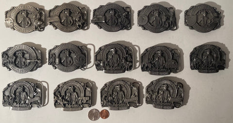 Vintage Lot of 14 Nice Western Style Belt Buckles, 1986 to 1999, Independence Stampede, Greeley, Colorado, National Western Stock Show, Each One Stamped Number 250, Cowboy, Rodeo, Country & Western, Art, Resel