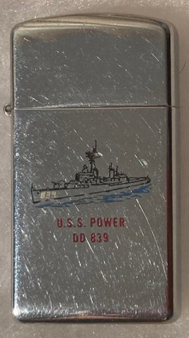 Vintage Metal Zippo, Slim, U.S.S. Power DD-839