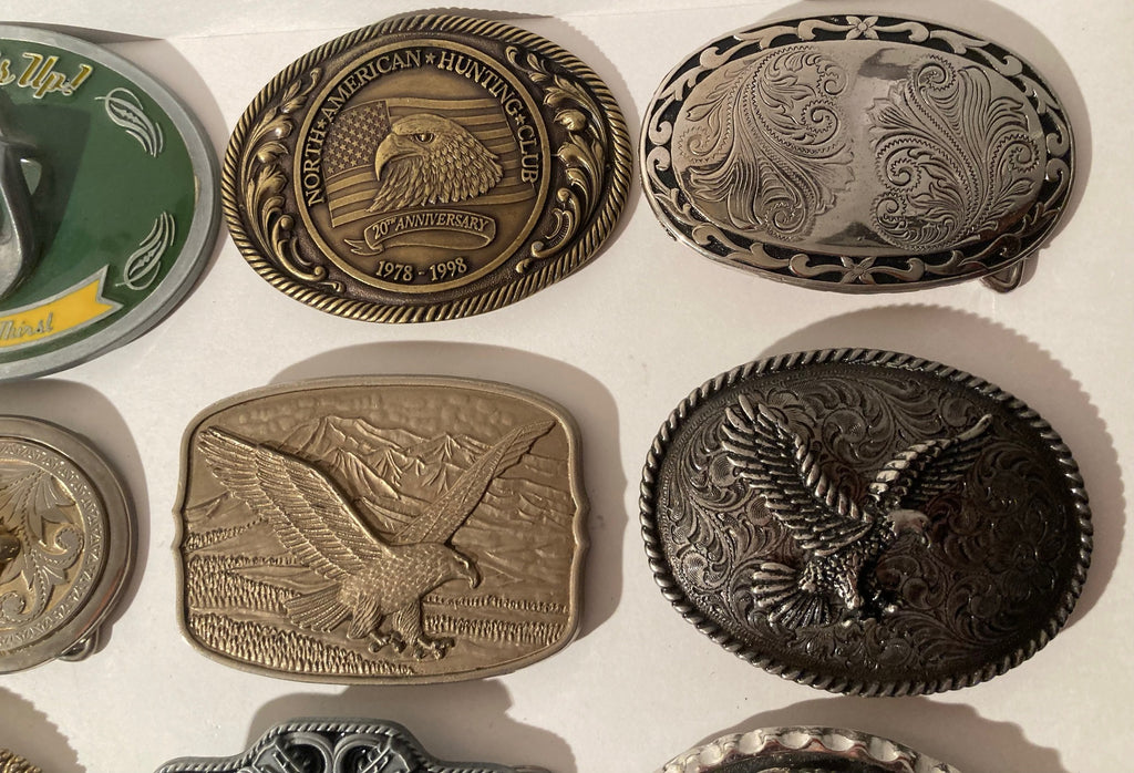 Vintage Lot of 10 Belt Buckles, Sea World, Golf, Boston, Rodeo, Country & Western, Art, Resell, For Belts, Fashion, Shelf Display, Nice Belt Buckles, Wholesale,