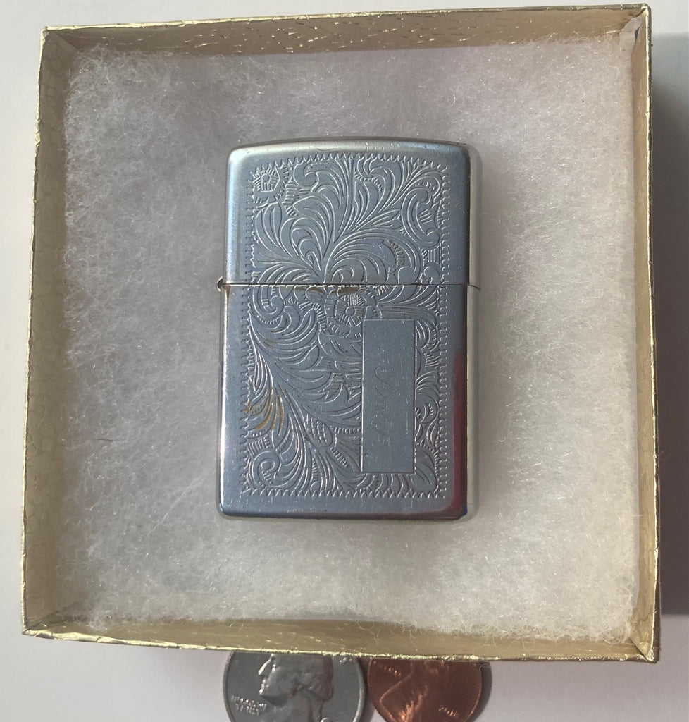 Vintage Metal Zippo, Lighter, Double Sided Etched Design,