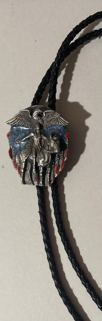 Vintage 1988 Metal Bolo Tie, Eagle, Native, Horse, Nice Design, 1 3/4" x 1 1/2", Nice Western Design, Quality, Heavy Duty, Made in USA, Country & Western, Cowboy, Western Wear, Horse, Apparel, Accessory, Tie, Nice Quality Fashion