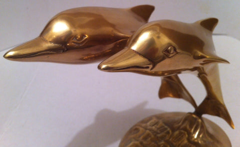 Vintage Brass Set of Dolphins, 9 1/2" x 8" x 6" Quality Brass Statue, Heavy Duty, Can Be Shined Up Even More, Table Décor, Home Décor