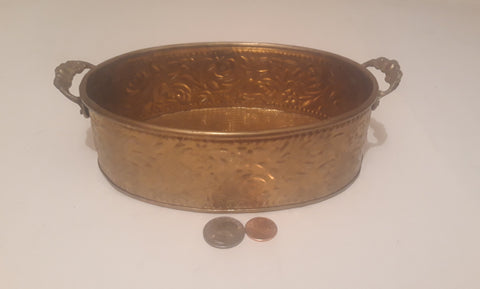 Vintage Brass Metal Planter with Handles, Quality Brass, 8" x 5 1/3" x 2 1/2", Home Decor, Shelf Display, Can Be Shined Up Even More