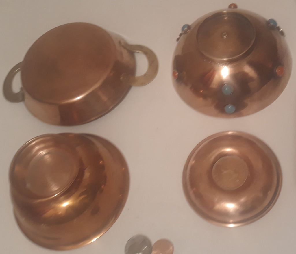 4 Vintage Metal Brass and Copper Bowls, 5" Average Size Wide, Heavy Duty Quality, Home Decor, Table Display, Shelf Display