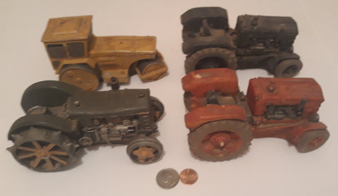 4 Vintage Heavy Duty Resin Old Time Tractors, Each One is 1 1/2 Pounds, Quality, Detailed Engine, Garden Decor, Shelf Display, Fun.