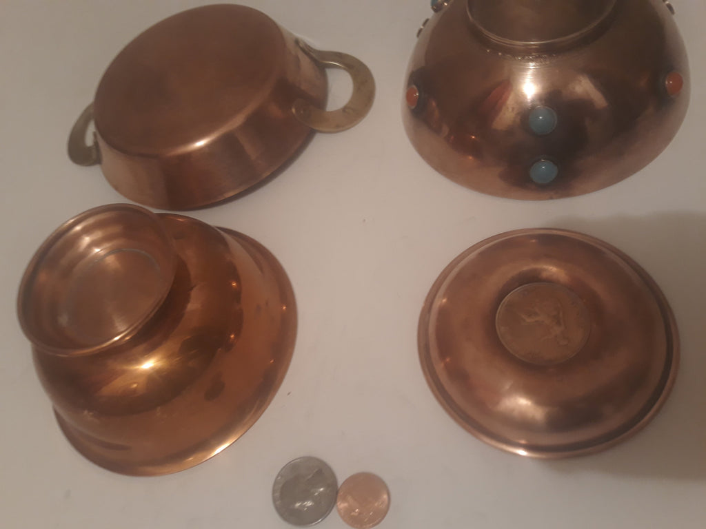 4 Vintage Metal Brass and Copper Bowls, 5" Average Size Wide, Heavy Duty Quality, Home Decor, Table Display, Shelf Display