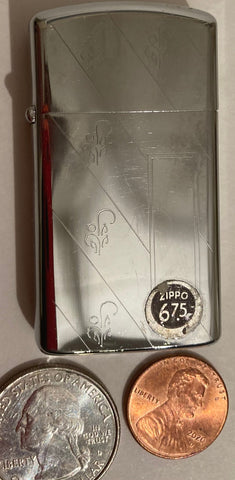 Vintage Metal Zippo Lighter, Zippo 675, Nice Etched Design, Slim Design, Quality, Made in USA, Cigarettes, Cigars, Fire, Unique