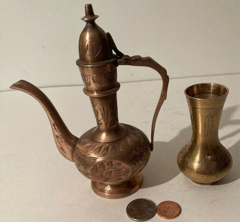 Vintage 2 Pieces of Copper, Pitcher, Vase, Pitcher is 6" Tall, Home Decor, Table Display, Shelf Display, These Case be shined Up Even More