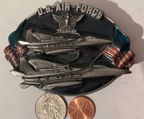 Vintage Metal Belt Buckle, U.S. Air Force, Jets, Heavy Duty, Quality, Clothing Accessory, Fashion, Collectible, Shelf Display