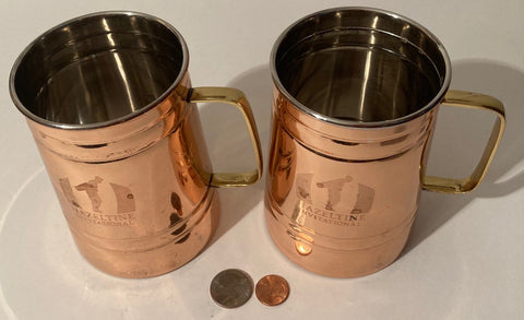 2 VIntage Metal Copper and Brass Cups, Mugs, Hazeltine Invitational Golf Club, Engraved, Quality, Bar Decor, Kitchen Decor, Use Them