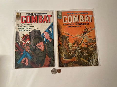 2 Vintage 1958 Comic Books, War Stories Combat, Fun Ads, Just Normal Used and Read Comic Books for Fun, Enjoyment, Nostalgia