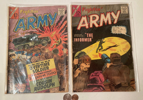 2 Vintage 1958 Comic Books, Fightin' Army, Fun Ads, Just Normal Used and Read Comic Books for Fun, Enjoyment, Nostalgia