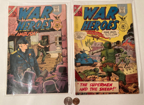 2 Vintage 1958 Comic Books, War Heroes, Fun Ads, Just Normal Used and Read Comic Books for Fun, Enjoyment, Nostalgia