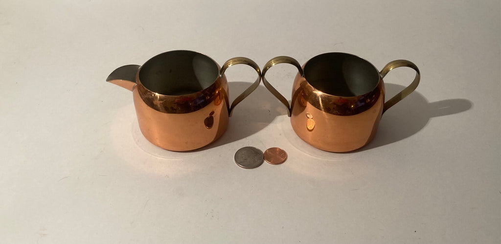2 Vintage Metal Copper and Brass Containers, Jars, Sugar, Tea, Cream, Quality, Made in USA, Kitchen Decor, Table Display