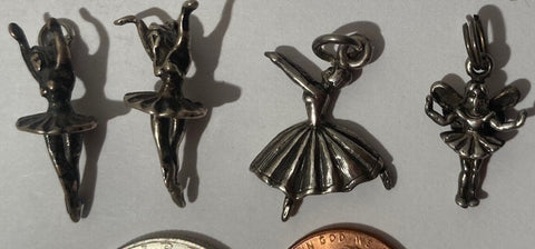 4 Vintage Sterling Silver 925 Metal Pendants, Ballerinas, Dancers, Girls, Crystal, So Cute, Nice Designs, Pendants for Necklaces, Bracelets
