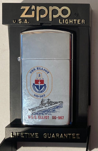 Vintage Metal Zippo Lighter, U.S.S. Elliot DD-967, Never Used Yet, Original Box Too, Destroyer, Ship, Navy