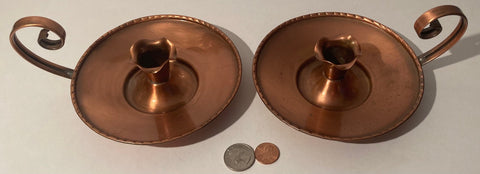 2 Vintage Copper Metal Candlestick Holders, Matching Set, Quality, Heavy Duty, 5 1/2" Wide, Gregorian, Made in USA, Home Decor