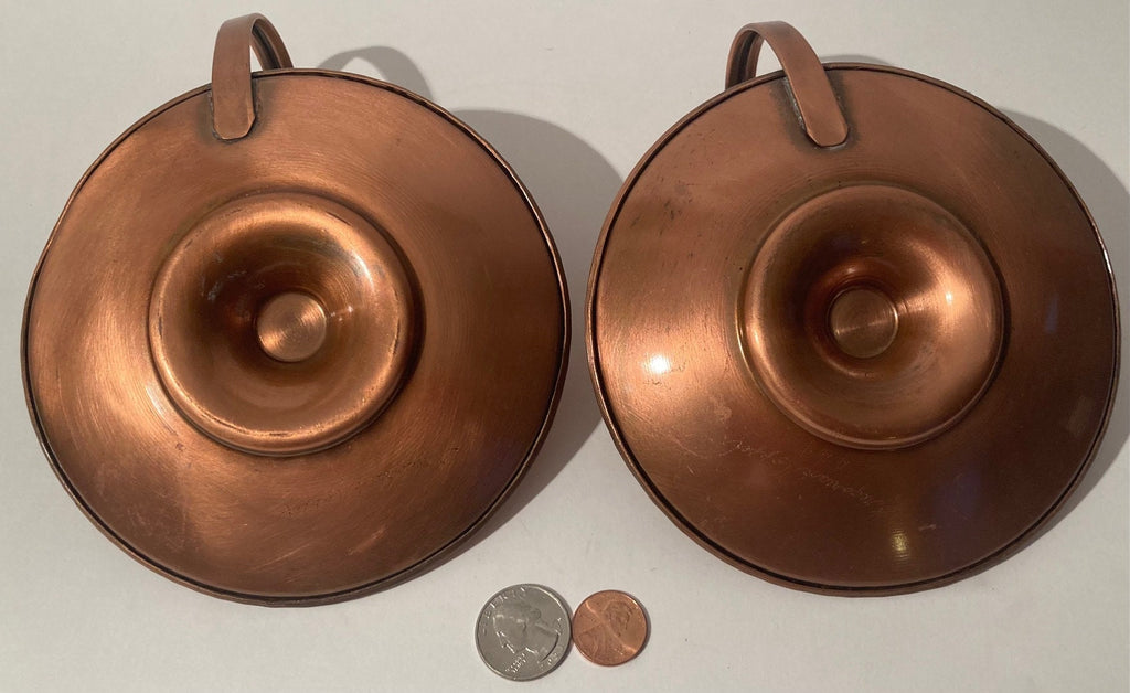 2 Vintage Copper Metal Candlestick Holders, Matching Set, Quality, Heavy Duty, 5 1/2" Wide, Gregorian, Made in USA, Home Decor