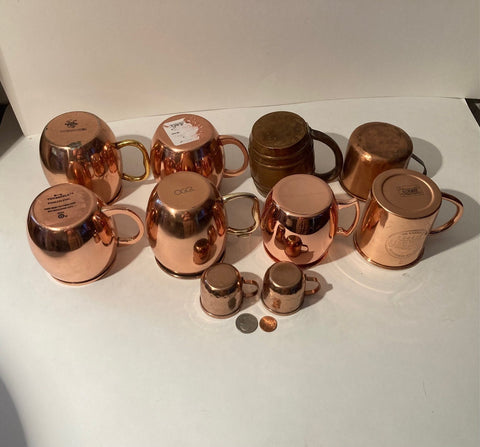 Lot of 10 Assorted Copper and Brass Drinking Cups, Mugs, Glasses, Steins, Moscow Mules, Nice Quality, Home Decor, Bar Decor
