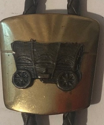 Vintage Metal Bolo Tie, Brass and Covered Wagon, Coach, Chuck Wagon, Nice Out West Design, Western, Nice Design, Quality, Heavy Duty