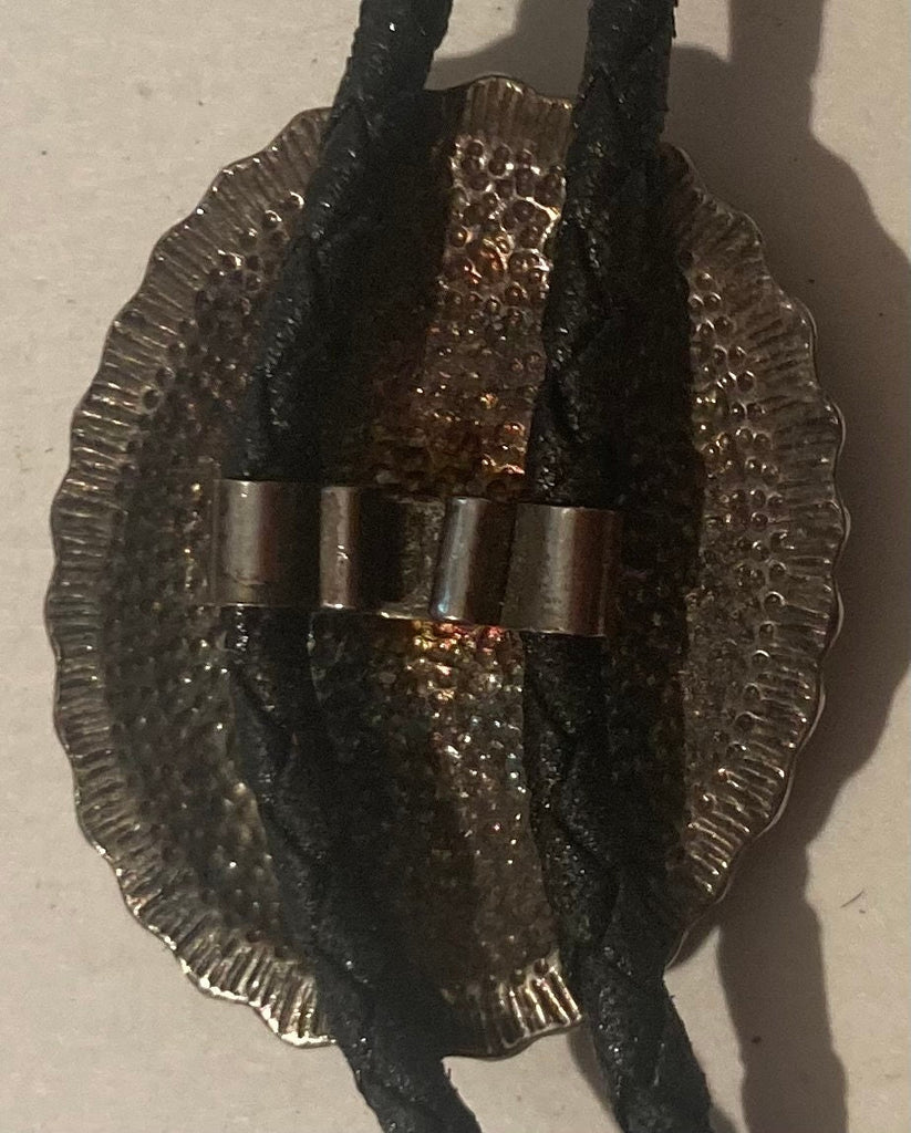 Vintage Metal Bolo Tie, Black Enamel with Nice Brass Eagle with Jeweled Eye, Nice Western Design, Quality, Heavy Duty, Country & Western