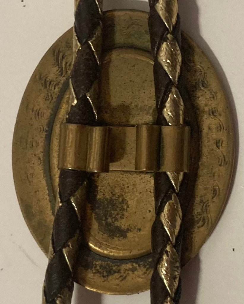 Vintage Metal Bolo Tie, Brass and Turquoise Stone Design, Nice Design, 1 1/2" x 1", Nice Design, Quality, Heavy Duty, Made in USA, Country