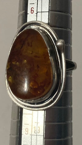 Vintage Sterling Silver Ring, Nice Orange Colored Stone Design, Size 7 1/2, Nice Design, Quality, Jewelry, 0715, Accessory