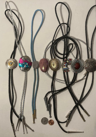 Vintage Lot of 8 Metal Bolo Ties, Native, Pink, Nice Western Designs, Quality, Heavy Duty, Made in USA, Country & Western, Cowboy, Western