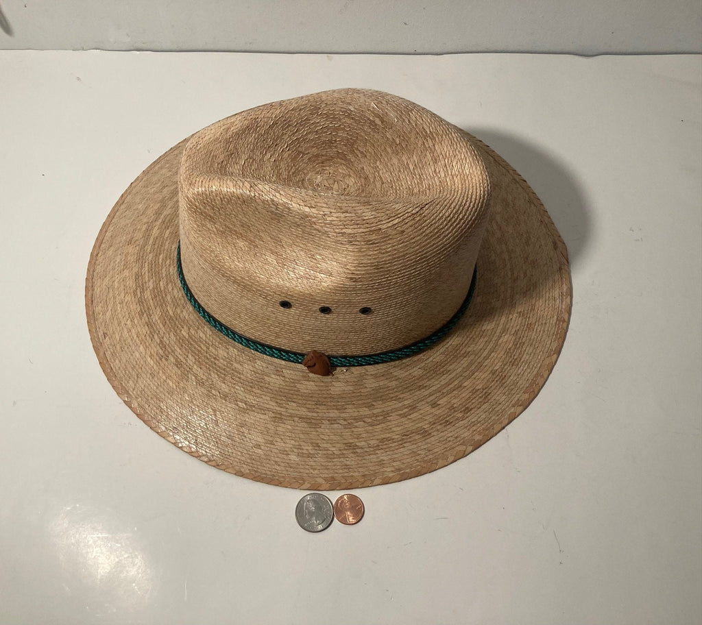 Vintage Cowboy Hat, Straw Hat, Size 7 3/8, Self Conforming, Green Band, Nice Band, Quality, Cowboy, Western Wear, Rancher, Sun Shade