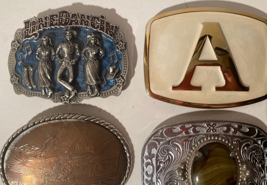 Vintage Lot of 14 Assorted Different Country and Western Wear Style Belt Buckles, Letter A, Line Dancing, Craftsman, Country & Western, Art, Resell, For Belts, Fashion, Shelf Display, Nice Belt Buckles, Wholesale