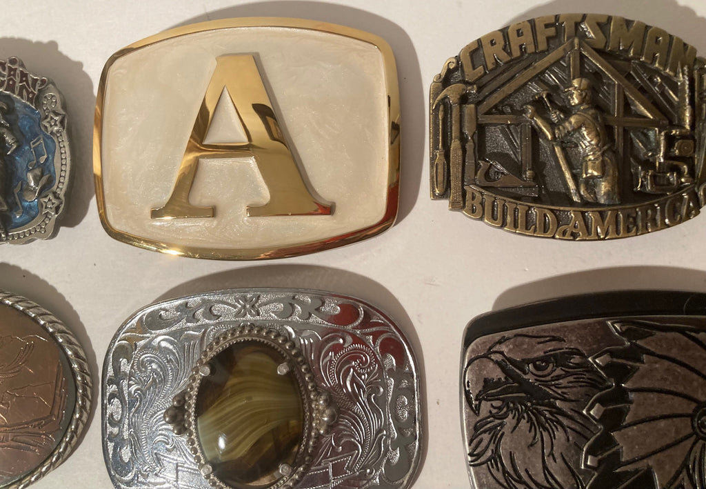 Vintage Lot of 14 Assorted Different Country and Western Wear Style Belt Buckles, Letter A, Line Dancing, Craftsman, Country & Western, Art, Resell, For Belts, Fashion, Shelf Display, Nice Belt Buckles, Wholesale