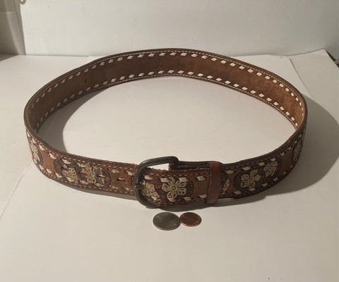 Vintage Leather Belt and Buckle, Cheema, Hand Tooled, Nice, Unique, Quality, Size 36" to 39", Country and Western, Western Wear, Heavy Duty, Nice, Quality, Unique, Fashion