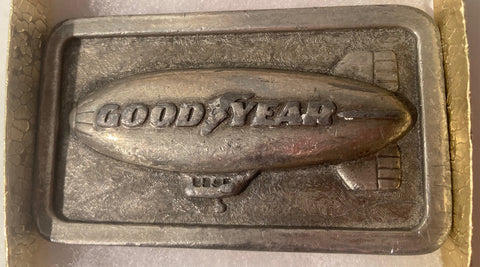 Vintage 1974 Metal Belt Buckle, Goodyear Blimp, Nice Design, 3 1/2" x 2", Quality, Made in USA, Heavy Duty, Fashion, Belts, Shelf Display, Collectible Belt Buckle