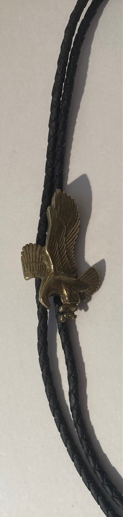 Vintage Metal Bolo Tie, Brass, American Bald Eagle, Thick Brass Design, Nice Western Design, 2 1/4" x 1 1/2", Quality, Heavy Duty, Made in USA, Country & Western, Cowboy, Western Wear, Horse, Apparel, Accessory, Tie, Nice Quality Fashion